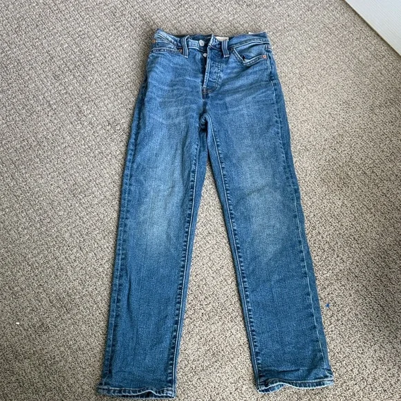 Levi's Wedgie Straight Denim Jeans - Blue with Brown Stitching - Picture 1 of 4